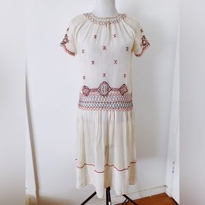 Vintage Antique 1920s 1930s Hungarian Embroidered Cotton Voile Peasant Dress